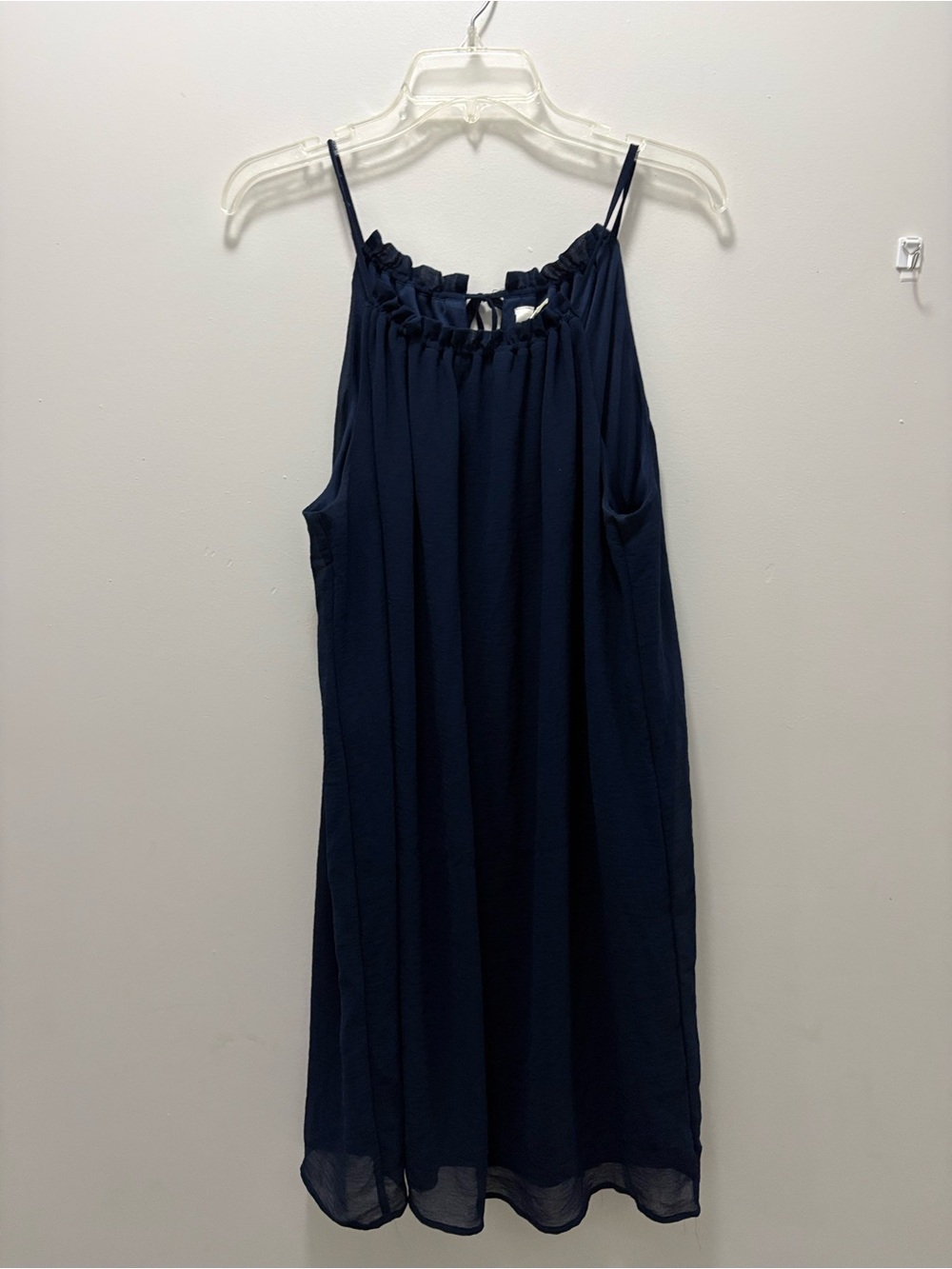 Tacera Navy Ruffled Spaghetti Strap Dress